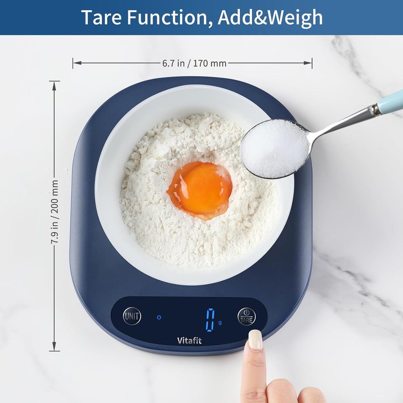Vitafit 33lb/15kg Digital Food Scale in High Precision 0.1oz/1g, Our Own Kitchen Scale Professional Factory Since 2001, Home and Kitchen Essentials for Cooking and Baking, LED, 3*AAA Batteries, Blue - Image 5